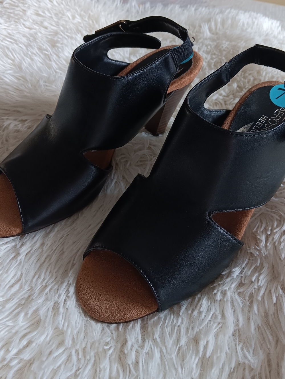 AEROSOLES Black Open-Toe Slingback Heels